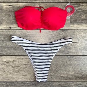 Red and Striped Bikini Set